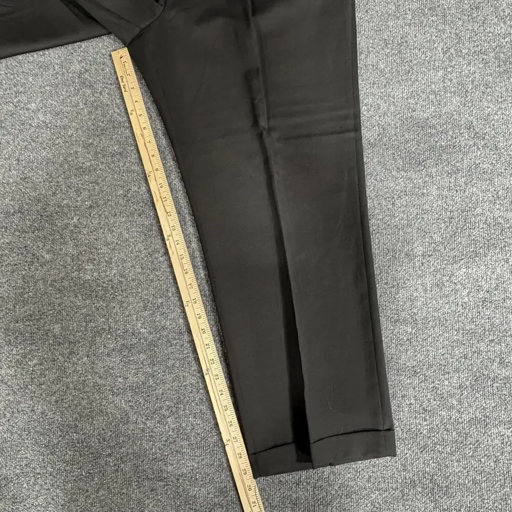 Oak Hill Dress Pants Mens 42x29.5 Black 100% Wool Pleated Cuffed Trousers